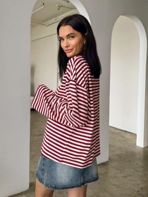 Finley Oversized Stripe Top in Red