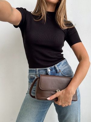 Lydia Ribbed Knit Top in Black