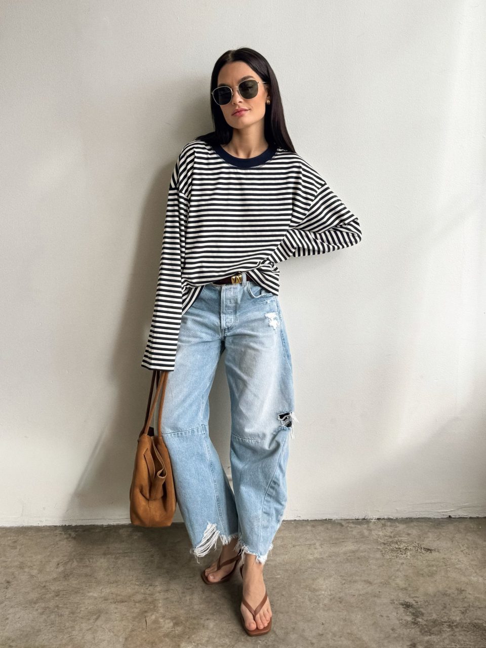 Finley Oversized Stripe Top in Navy