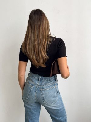 Lydia Ribbed Knit Top in Black