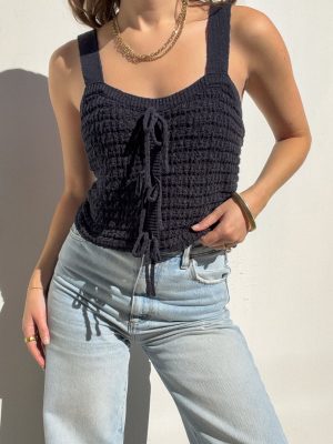 Kayla Crochet Knit Tie Top in Navy